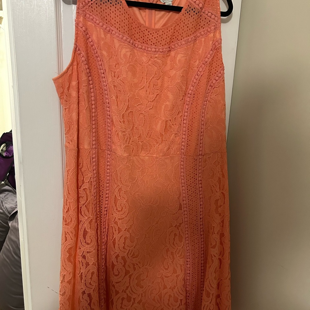 Cato Vibrant Coral Lace Midi Dress